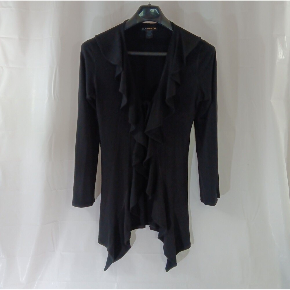 Evo Vorro Shrug Cover Up Women's Size Large Black Ruffle Front Ties At Front